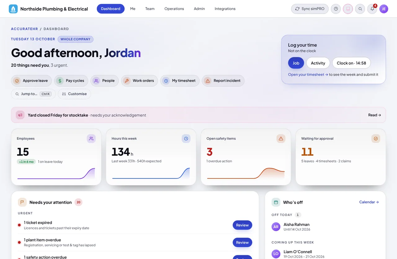 The dashboard in the light theme