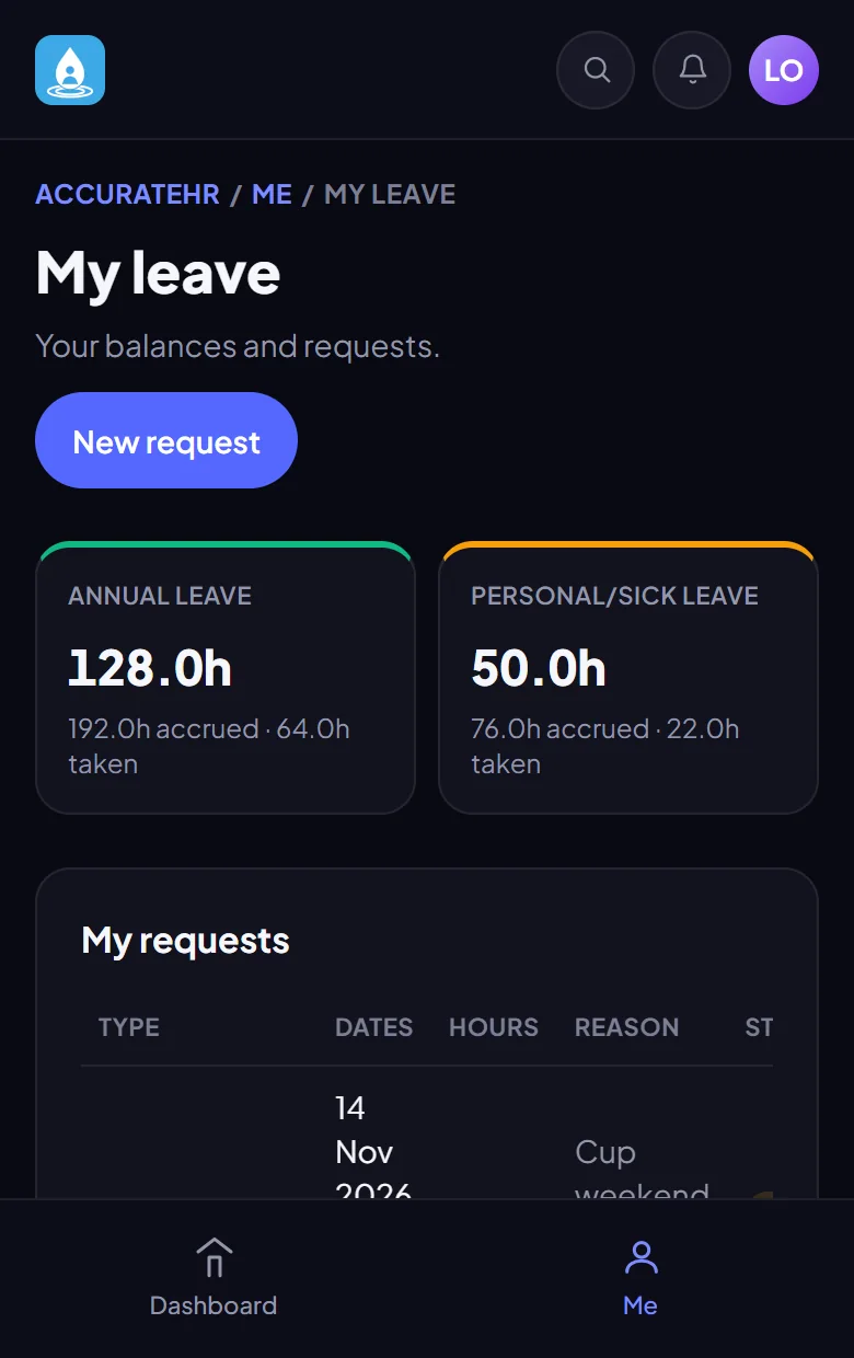 Leave balances on a phone